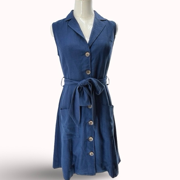 LOST + WANDER - Out of the Blue Linen Blend Mini Dress - Picture 3 of 11